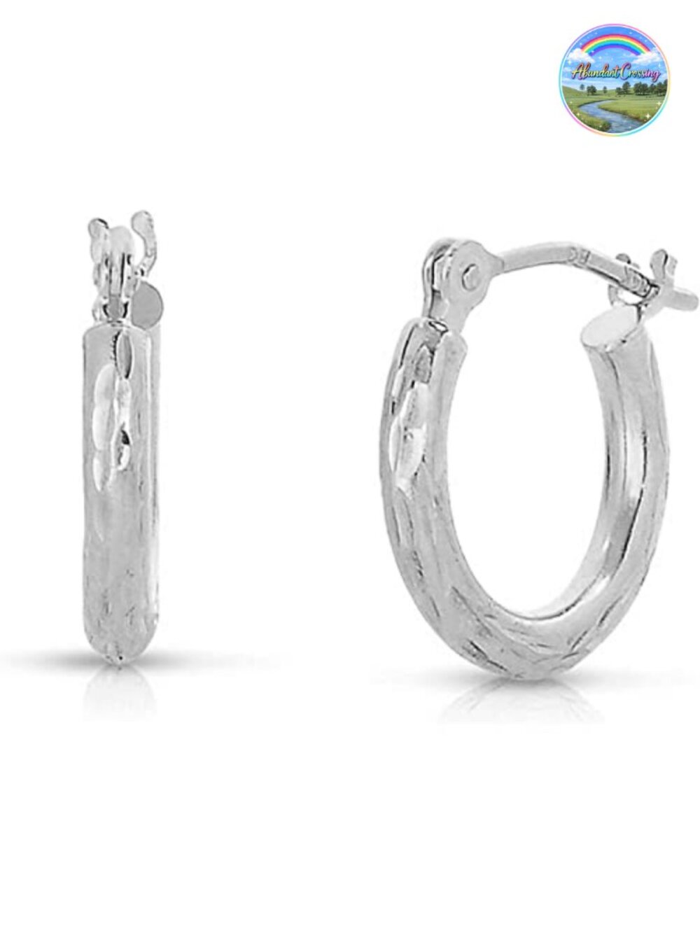 14k Gold Small Hoop Earrings Diamond Cut Engraved 12mm
